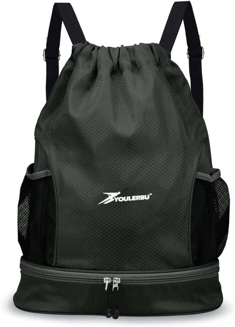 Dry Wet Drawstring Backpack Bag with Shoe Compartment Sackpack Heavy Duty String Bag Sports Gymsack Swim Beach Bag Grey