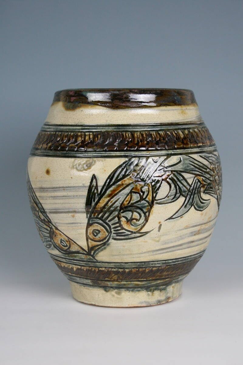 光藤佐 耳付壺 緑釉 に*に様 光藤佐 耳付壺 緑釉 に*に様 光藤佐 耳付