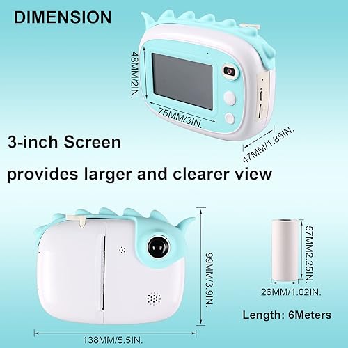Miniatura 3 de Cámara instantánea para niños, cámara para niñas, pantalla táctil de 3.0 pulgadas, cámara digital para niños, impresión instantánea con 3 rollos de