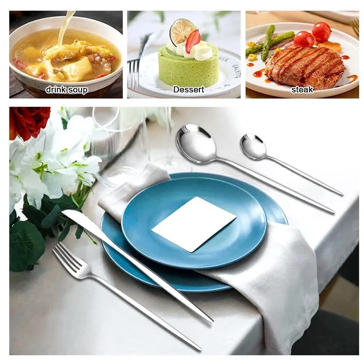 Image of Platinum Silver Silverware Set | 48-Piece Satin Finish French Style Stainless Steel Flatware | Elegant Giftable Box | Dishwasher Safe Cutlery for Home, Restaurants & Corporate Gifting