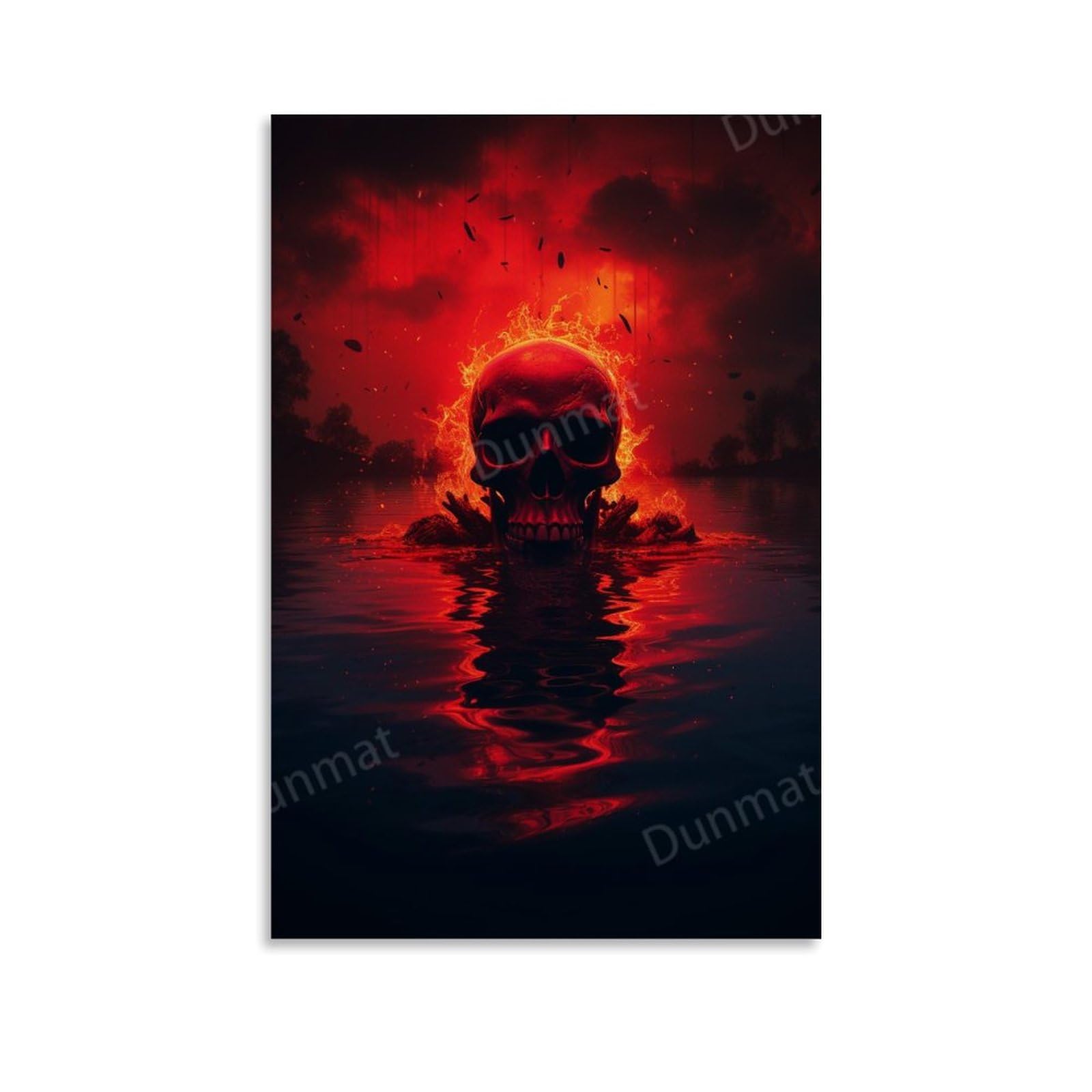 FYFMUSHE Gothic Lake Skull Bedroom Decor Wall Art Red Bones Horror Abstract Canvas Print Poster Framed Painting Artwork for Living Room Office 20x30inch(50x75cm)