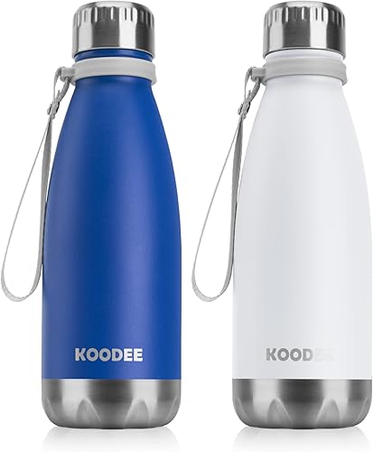 Miniatura 9 de koodee Botella de agua de acero inoxidable de 12 onzas con aislamiento al vacío para la escuela, botellas de agua deportivas de metal en forma de