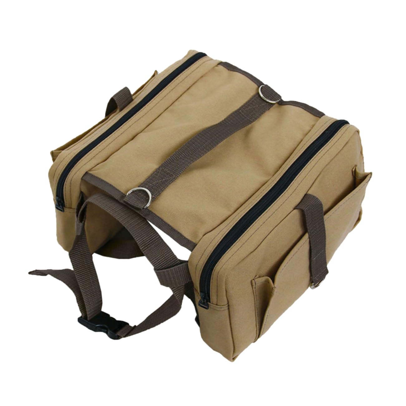 DECOMELODY Portable Adjustable Dog Backpack for Outdoor Adventures Lightweight Canvas Rucksack Side Pockets for Snacks and Essentials for Hiking and Travel Khaki