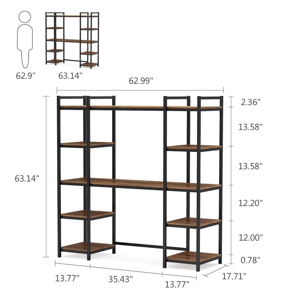Tribesigns 63 inch Computer Desk with 10 Storage Shelves, Rustic