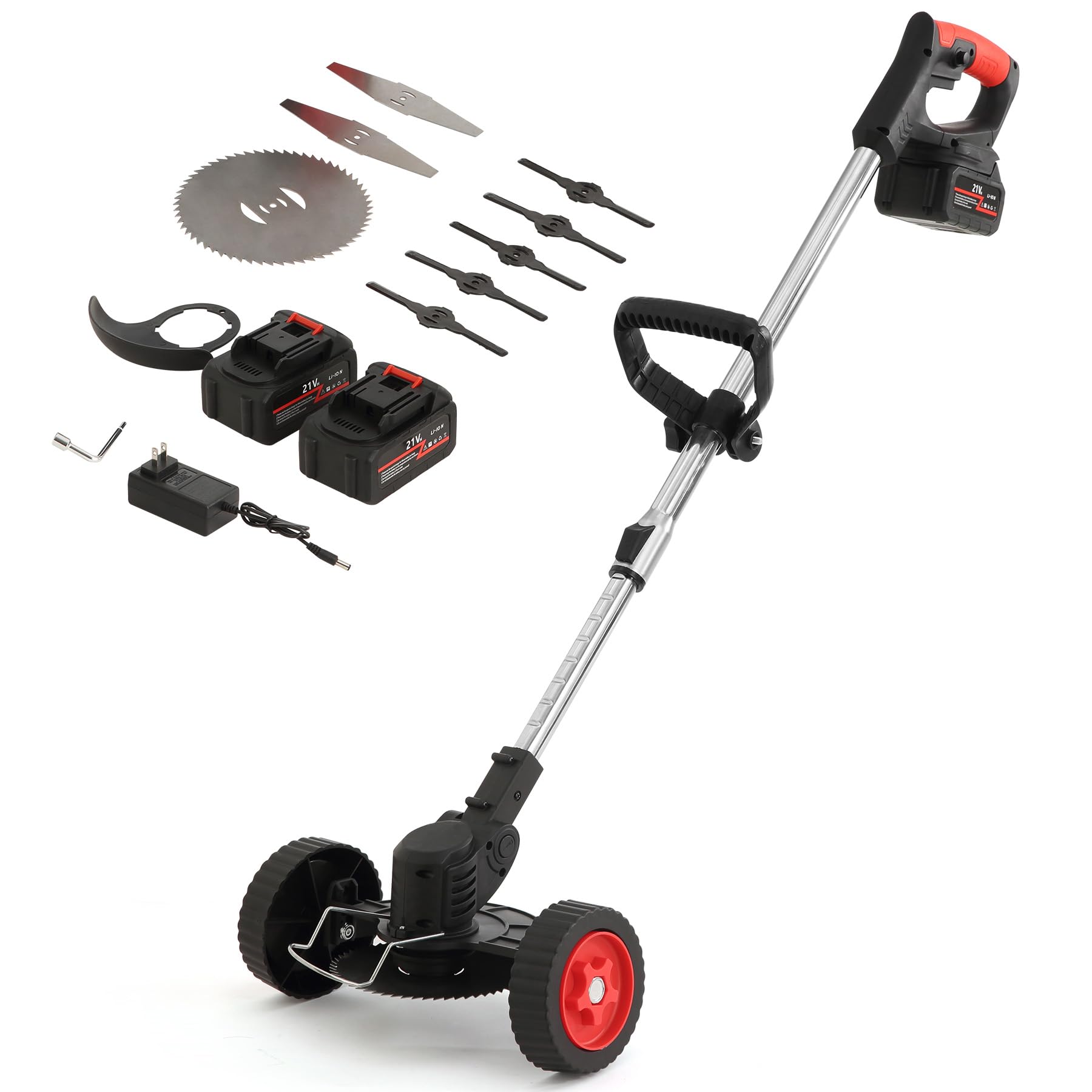 Photo 1 of Yocada Cordless String Trimmer 2 in 1 Weed &Edge Trimmer Electric Grass Wacker 47" Telescopic Pole with Handle&Wheel for Garden Yard Lawn(2 * 21V Battery&1*Charger)