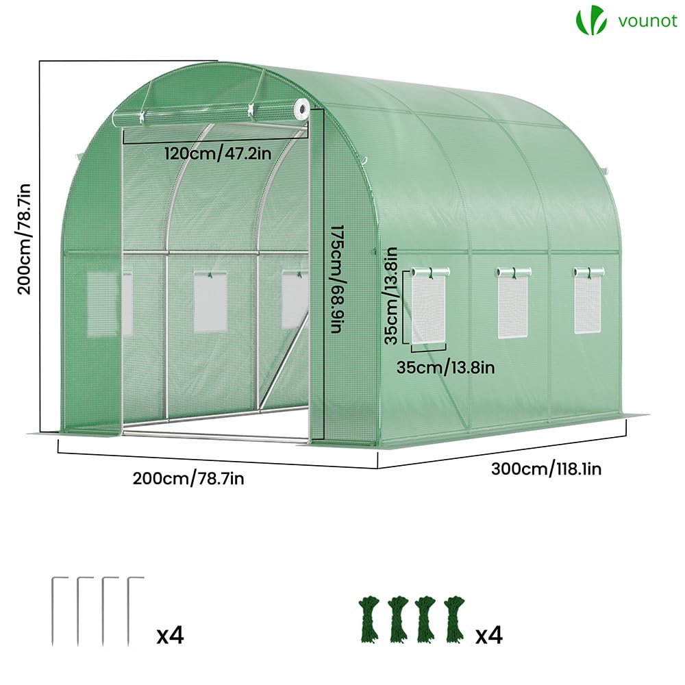 VOUNOT® Invernaderos Jardin, Tunel Invernadero Huerto prar Plantas, Ubo de Acero y Plastico, Impermeable, 3 x 2 x 2 m, Verde