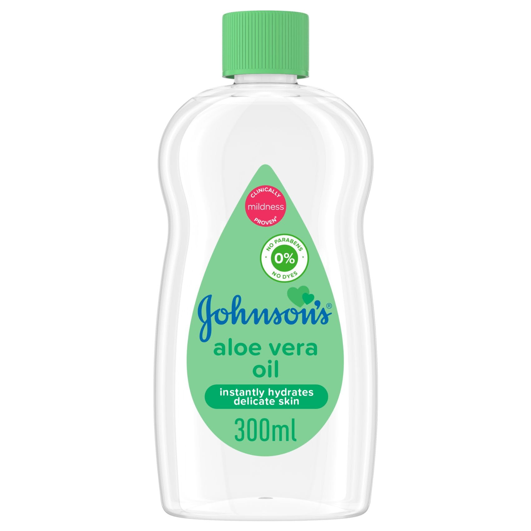 Johnson's Baby Aloe Vera Moisturising Oil (300ml), Gentle and Nourishing Formula to Instantly Hydrate and Soften Delicate Skin, Promoting a Healthy and Comfortable Feel