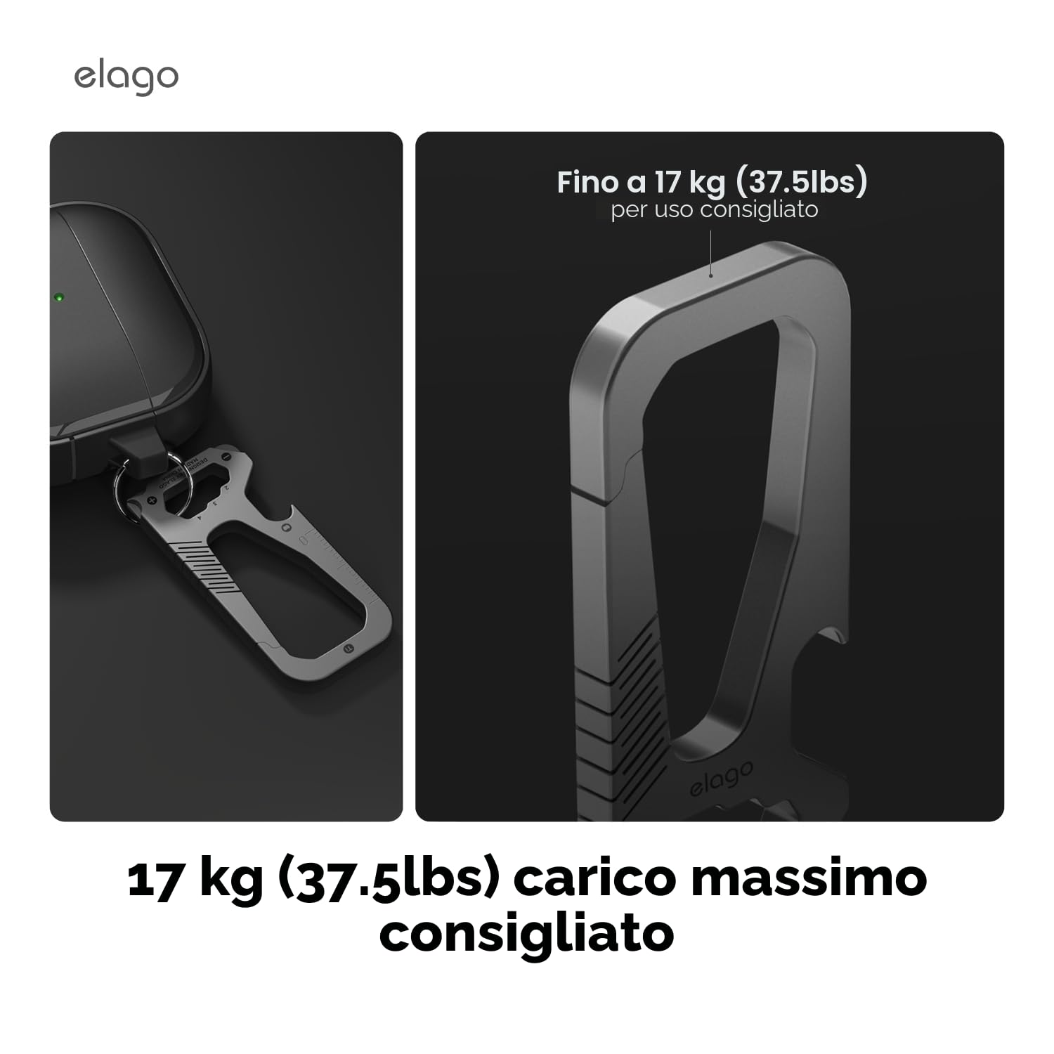 elago Moschettone Portachiavi in Titanio EDC Multifunzionale | con Cacciavite a Testa Piatta, Chiave Esagonale, Righello e Apribottiglie, Durevole, Leggero e Resistente
