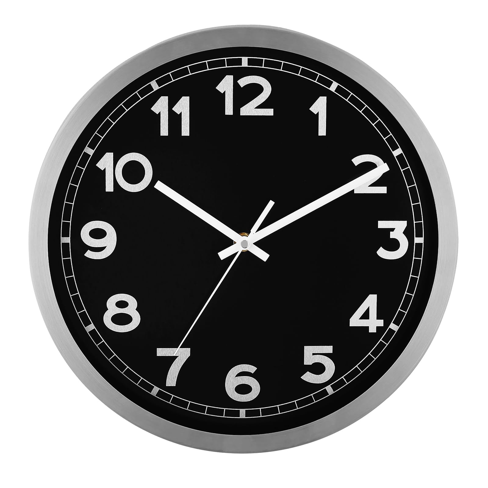 Plumeet Wanduhr, 30cm Batteriebetriebene Wanduhr mit Aluminiumrahmen, Nicht Tickende, Geräuschlose Metallwanduhren, Dekorative Küche, Wohnzimmer, Schlafzimmer, Schwarz