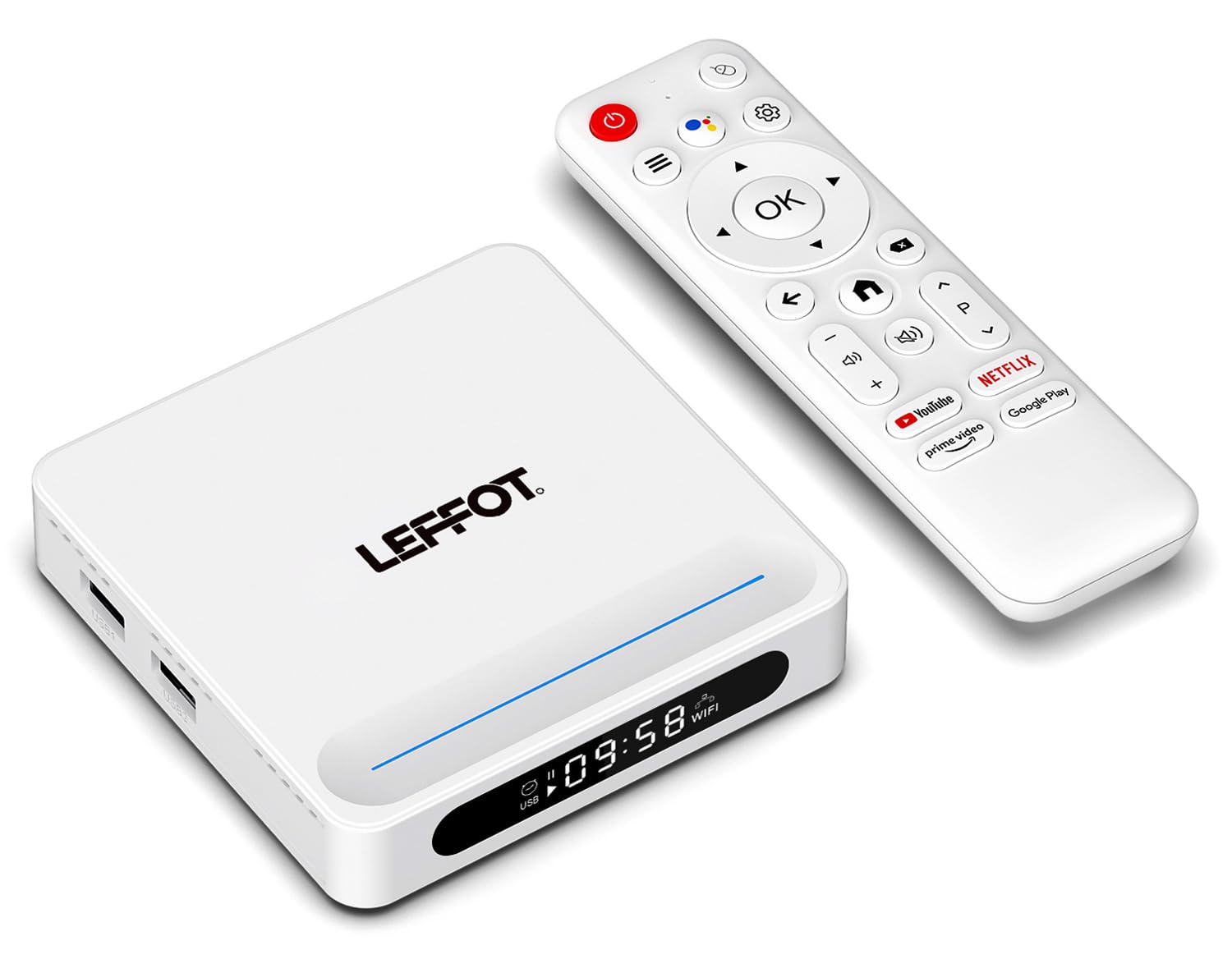 LEFFOT Android 14 TV Box 2025, H618 Plus 4K Ultra HD TV-Box Android, 4GB RAM + 32GB ROM, Smart TVBox con Control de Voz, 2.4G y 5G WiFi6, BT 5.4, 100M Ethernet, HDR10, Allwinner H618 Quad-Core A53