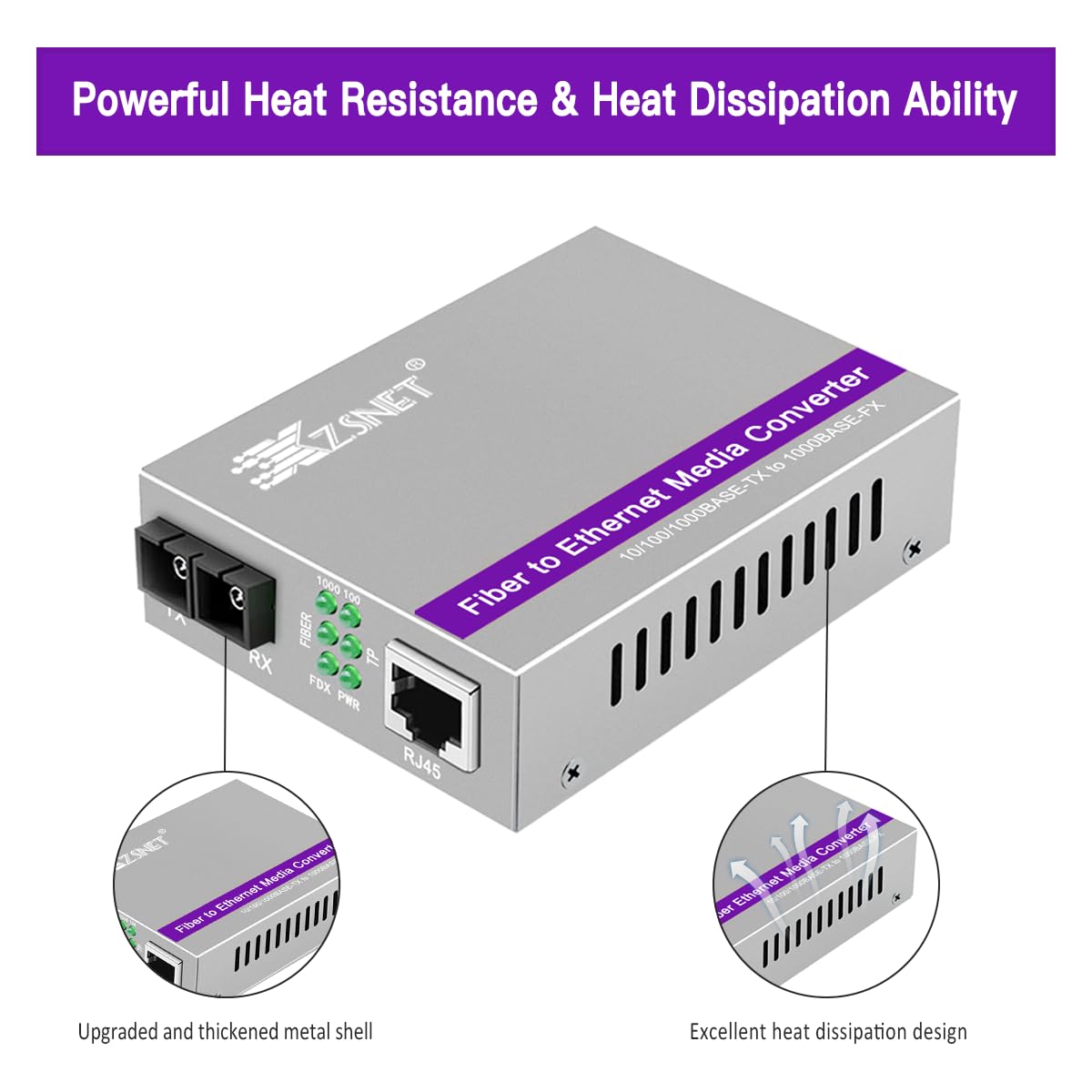 Une paire de convertisseurs Gigabit SC vers RJ45, convertisseur de média fibre vers Ethernet monomode (module intégré, 1310 nm, 20 km), Plug & Play, compatible 10/100/1000 BASE-T,