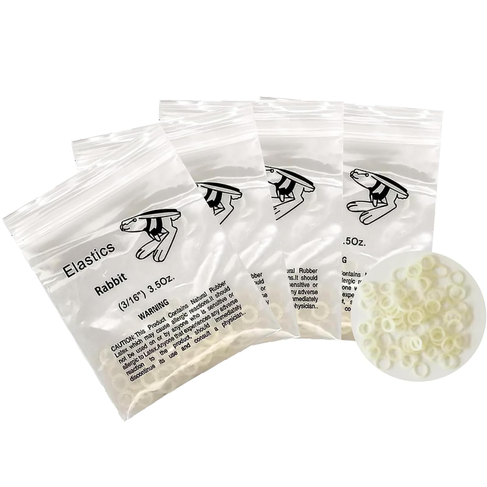 Xumann 4 Packs(400 Pcs) Dental Orthodontic Elastic Bands, Braces Elastic Bands for Teeth (Rabbit 3/16")