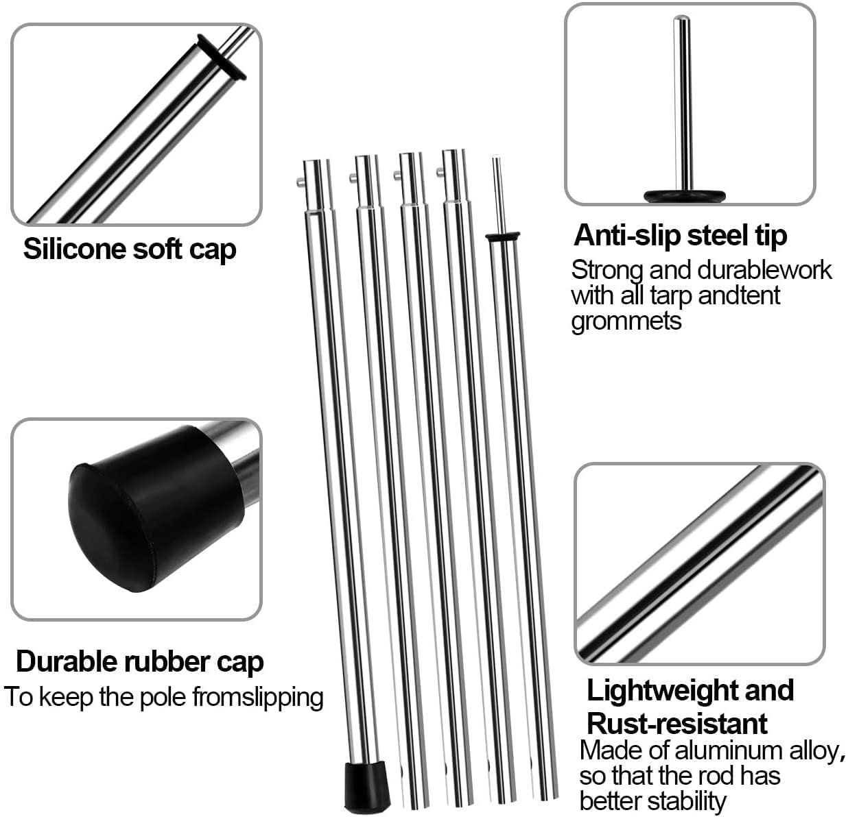 SANLIKE Teleskopstange für Zelte Tarp, Zeltstangen Tarpstangen für Planen Sonnensegel Campingplanen, Ersatz Stützstangen Vorzelt Teleskopierbar, Tarpstange Camping 200 cm