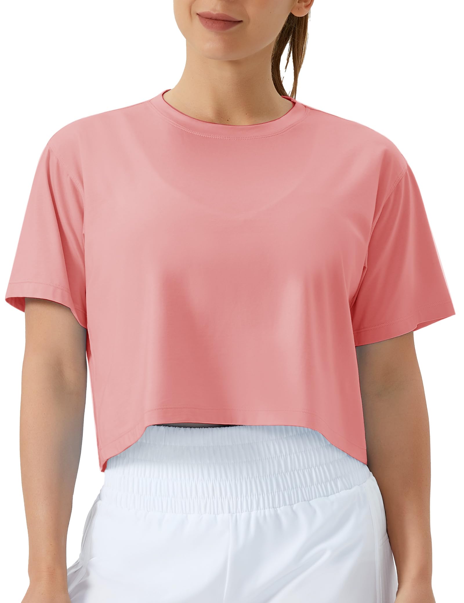 THE GYM PEOPLE Women's Workout Crop Top T-Shirt Short Sleeve Boxy Yoga Running Cropped Basic Tee