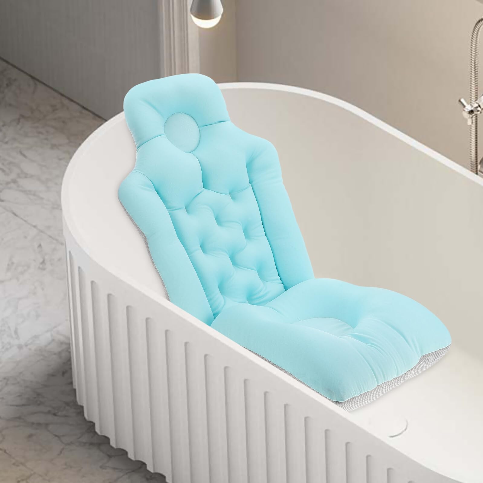 LIFKOME Cuscino Vasca Bagno Antiscivolo Blu Seduta Doccia Staccabile per Anziani e Donne in Gravidanza Materassino Morbido e Portatile per Bagno Sicuro e Confortevole