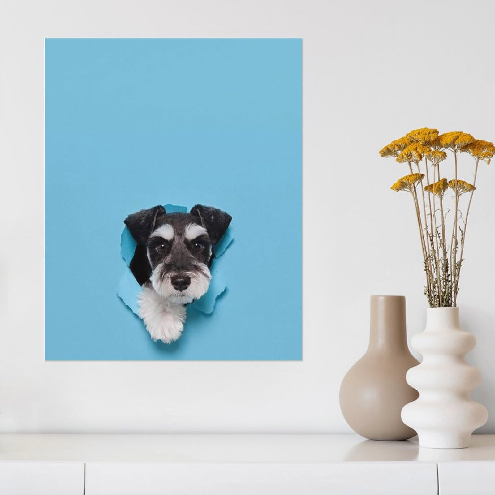 Amazon.co.jp: 絵画 穴から外を見つめるシュナウザー犬インテリア 絵画