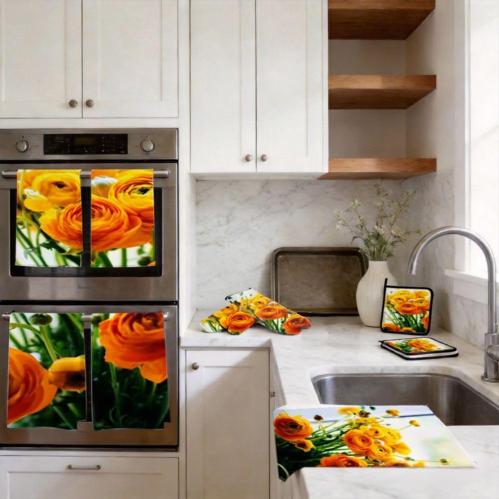 9PCS Giallo Ranunculus Bouquet Cucina Decor e Accessori Set