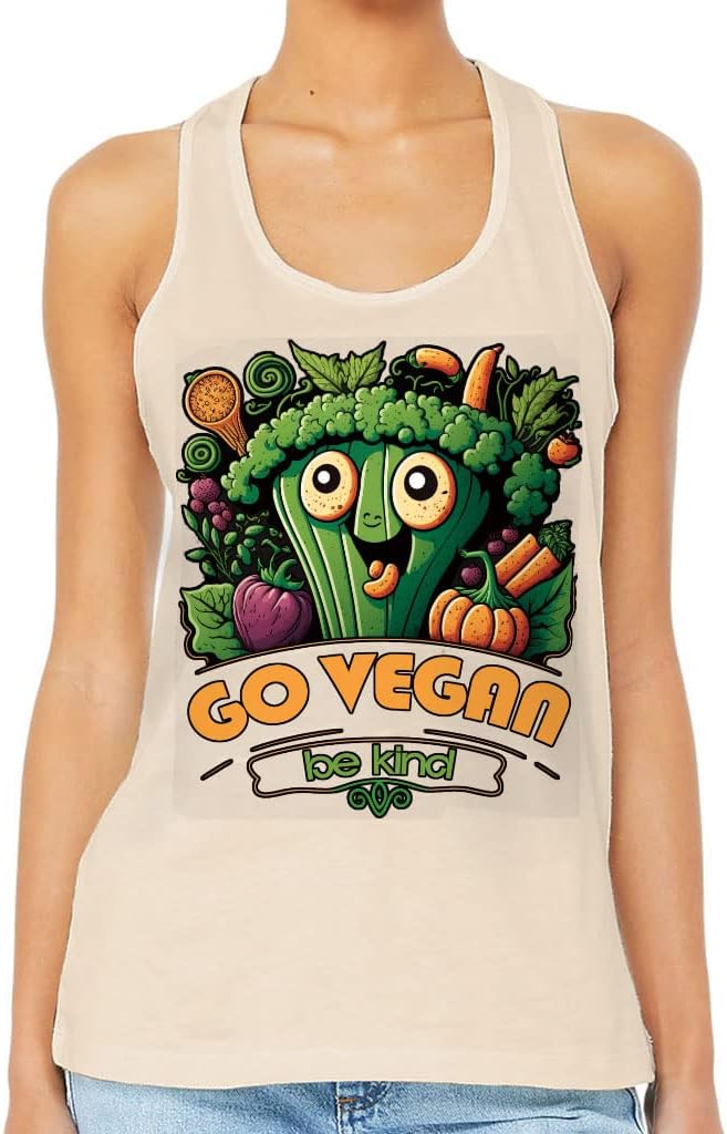 Go Vegan Be Kind Women's Racerback Tank - Print Tank Top - Cartoon Workout Tank