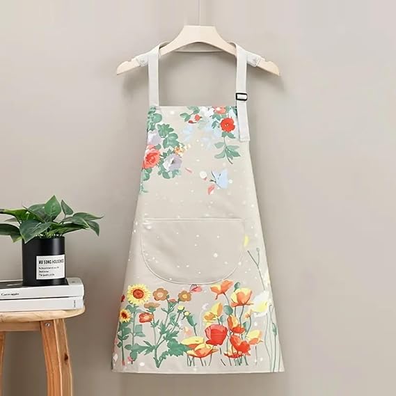 DARSHANAM WORLD Apron for Women with Pockets | Adjustable Waterproof Floral Chef Aprons for Kitchen | Fully washable with large front pocket |Apron for Restaurant | Home | Kitchen | Hotel