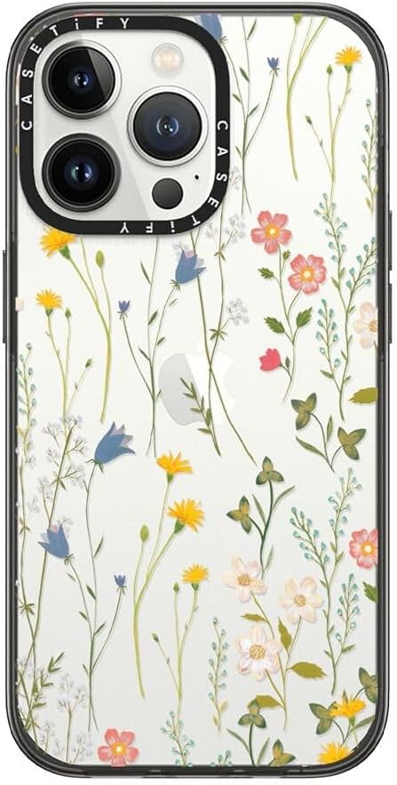 CASETIFY Compact iPhone 13 Pro Case [4 ft. 2X Military Grade Drop Protection/Slim/Lightweight] - Dreamy Floral Pattern - Clear Black