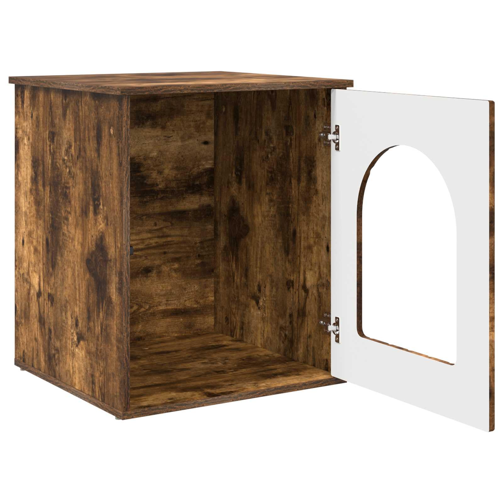Katzenhaus Holzwerkstoff,Moderne Katzenhöhle für Drinnen, Katzenmöbel Katzenbox mit stabilem Design für das Wohnzimmer, Geräucherte Eiche, 53 x 52 x 62 cm