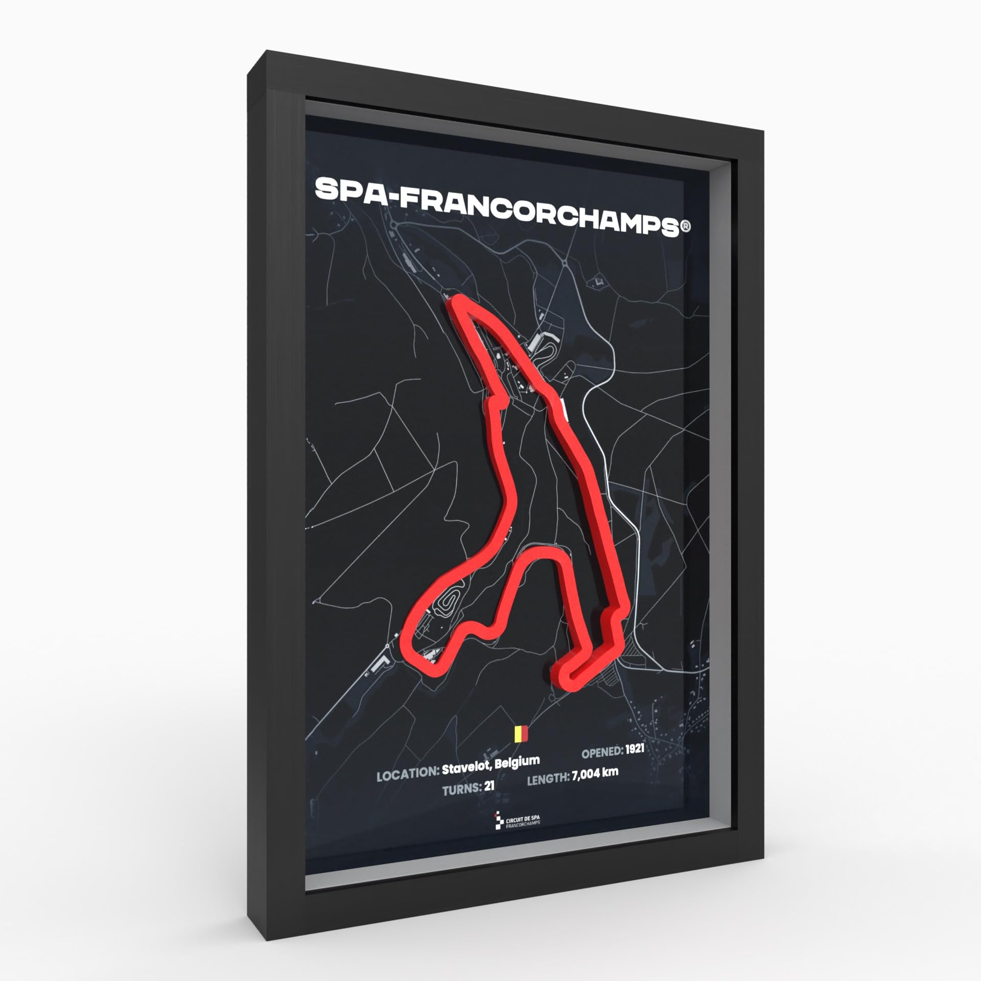 3D Motorsport Poster im Holzrahmen I Hochwertiger 3D Druck I Racetrack I Rennstrecken Poster I Geschenk für Mann oder Motorsportfans zu Weihnachten, Geburtstag
