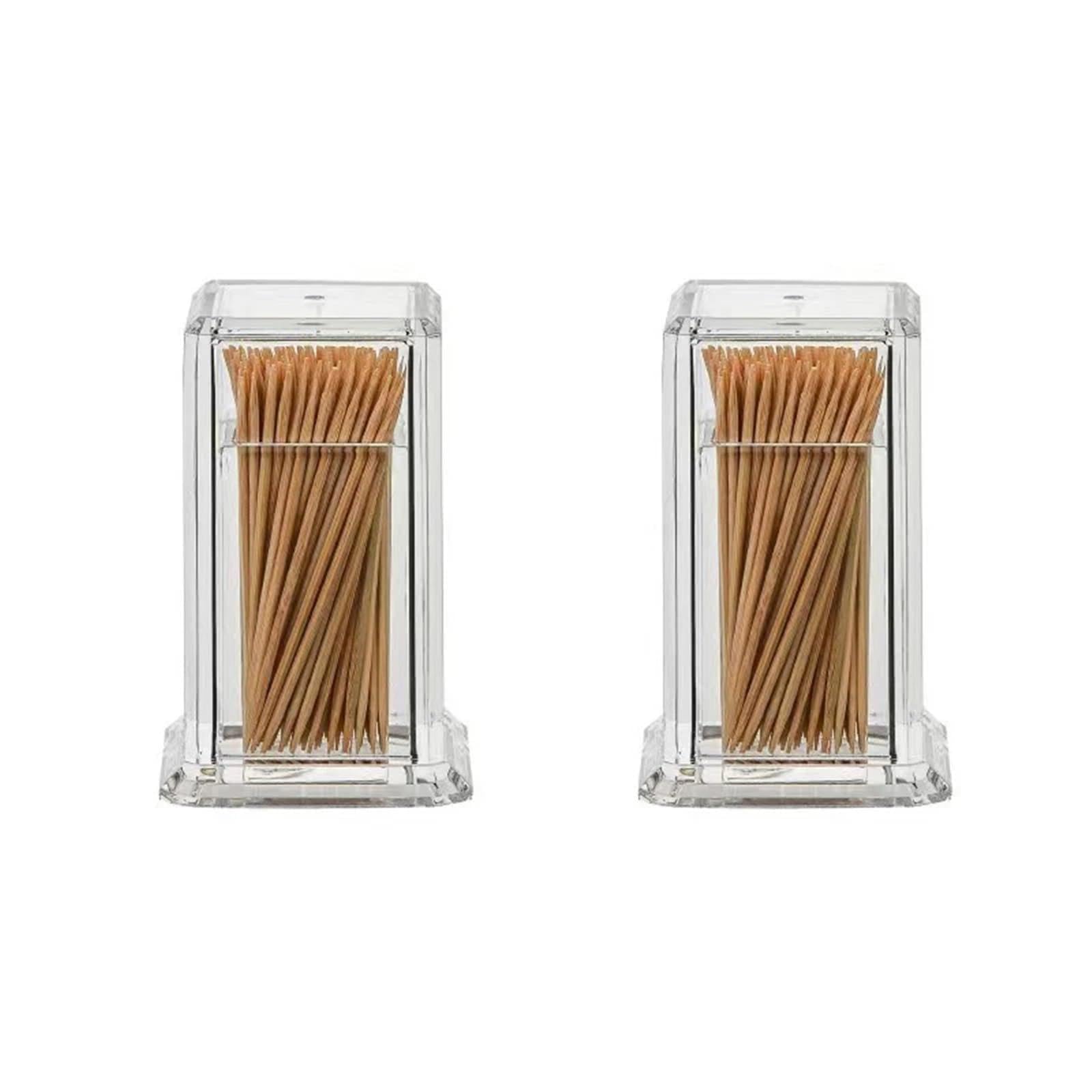 PSNKLMM 2pcs Toothpick Holder Storage Box Thickened Transparent Portable Home(2pcs-Transparent)