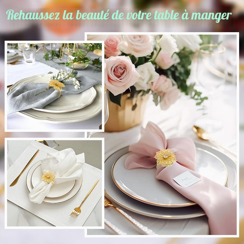 60 Rond de Serviette à Motif Floral Porte Serviettes Floral Ajouré Rond de Table Décoration de Table pour Fête Mariage Banquet Noël Réunions de Famille Bal de Fin D'Année