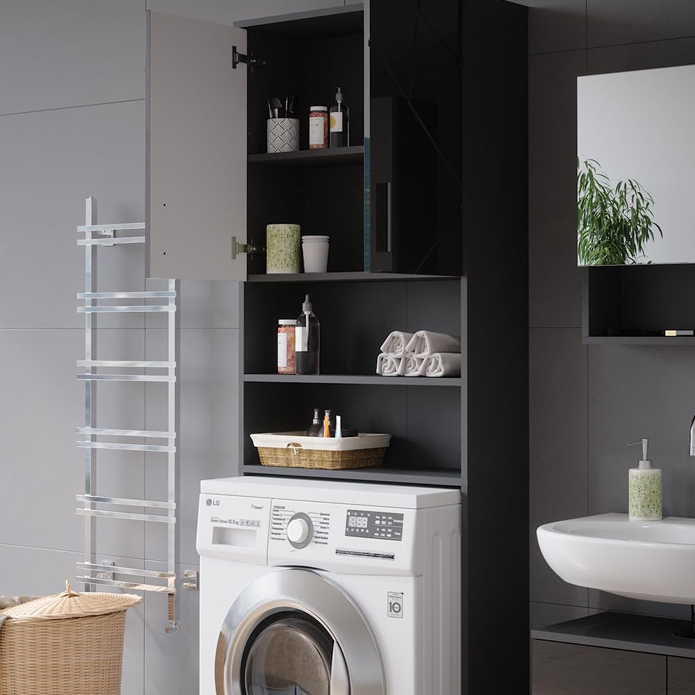 Vicco Armoire pour Machine à Laver Irma, Anthracite Haute Brillance, 64x190.5cm, Convient pour Le Rangement et comme surélévateur pour Machines à Laver