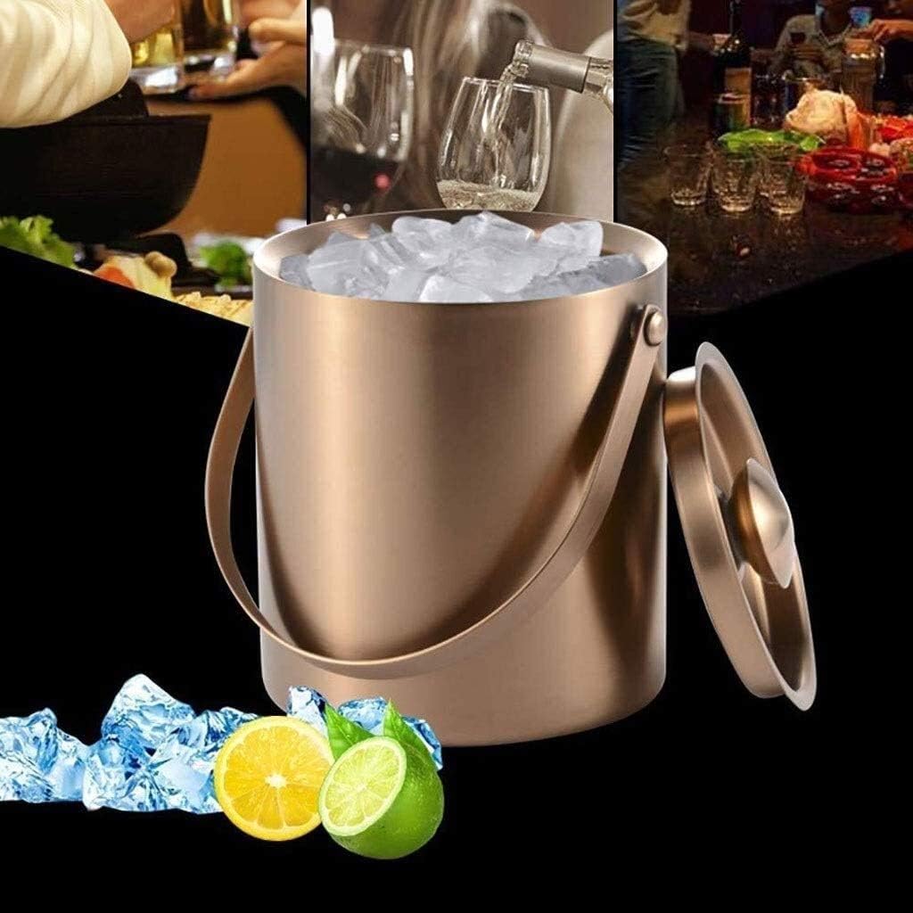 Stainless Steel Ice Bucket - Portable Double Wall Ice Bucket with Tong Barware