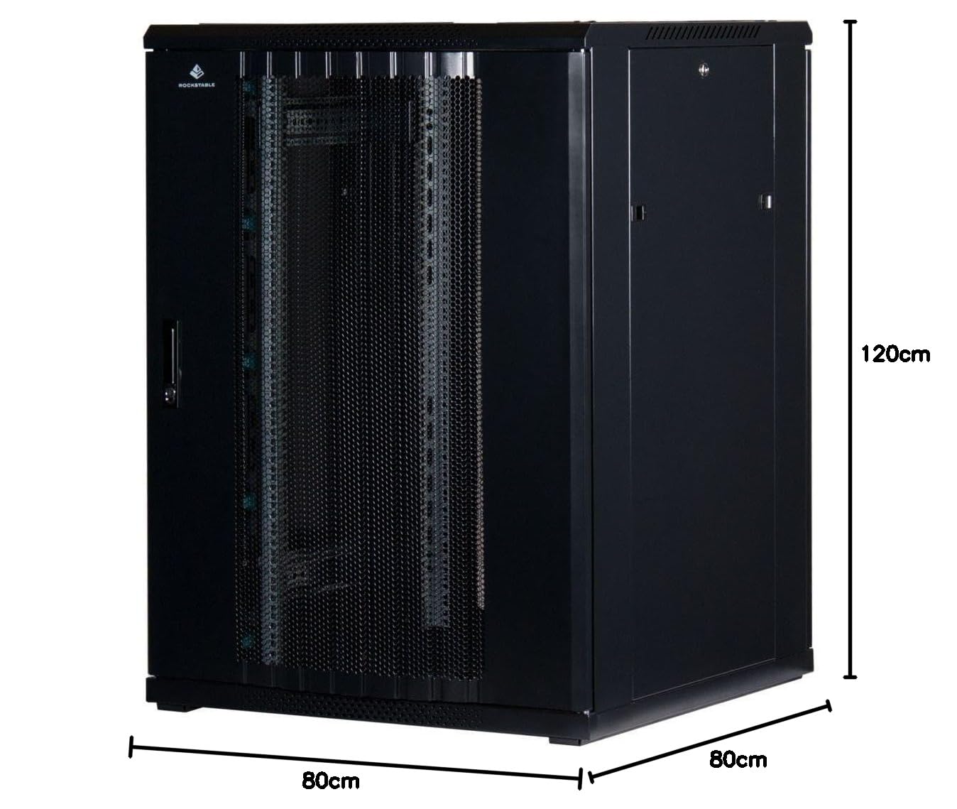 Rockstable 22HE 19 Zoll Serverschrank Netzwerkschrank (BxTxH) 800x800x1600mm mit Glastür - Türanschlag wechselbar - Türen und Seitenwände abnehmbar und verschließbar - Kabelkanal - Schwarz (RAL 9005)