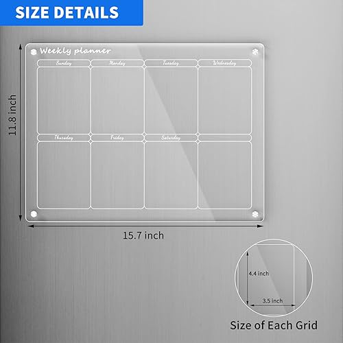 Miniatura 19 de AITEE Calendario mensual y semanal magnético acrílico para refrigerador, juego de 2 calendarios transparentes de borrado en seco para refrigerador