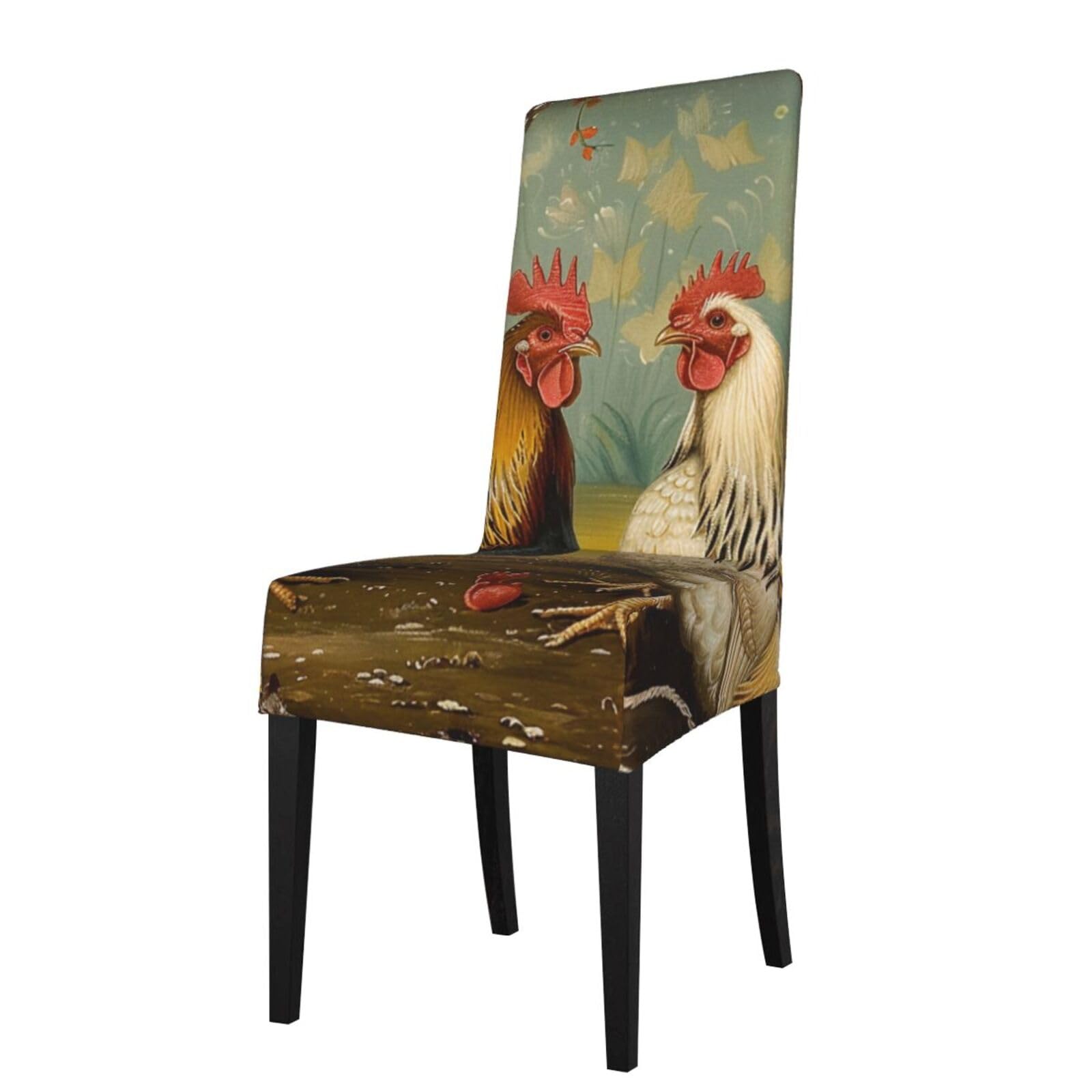 WPKJU Chicken and Rooster Print Print Dining Chair Covers Removable Chair Seat Covers Decorative for Kitchen & Bar Stools