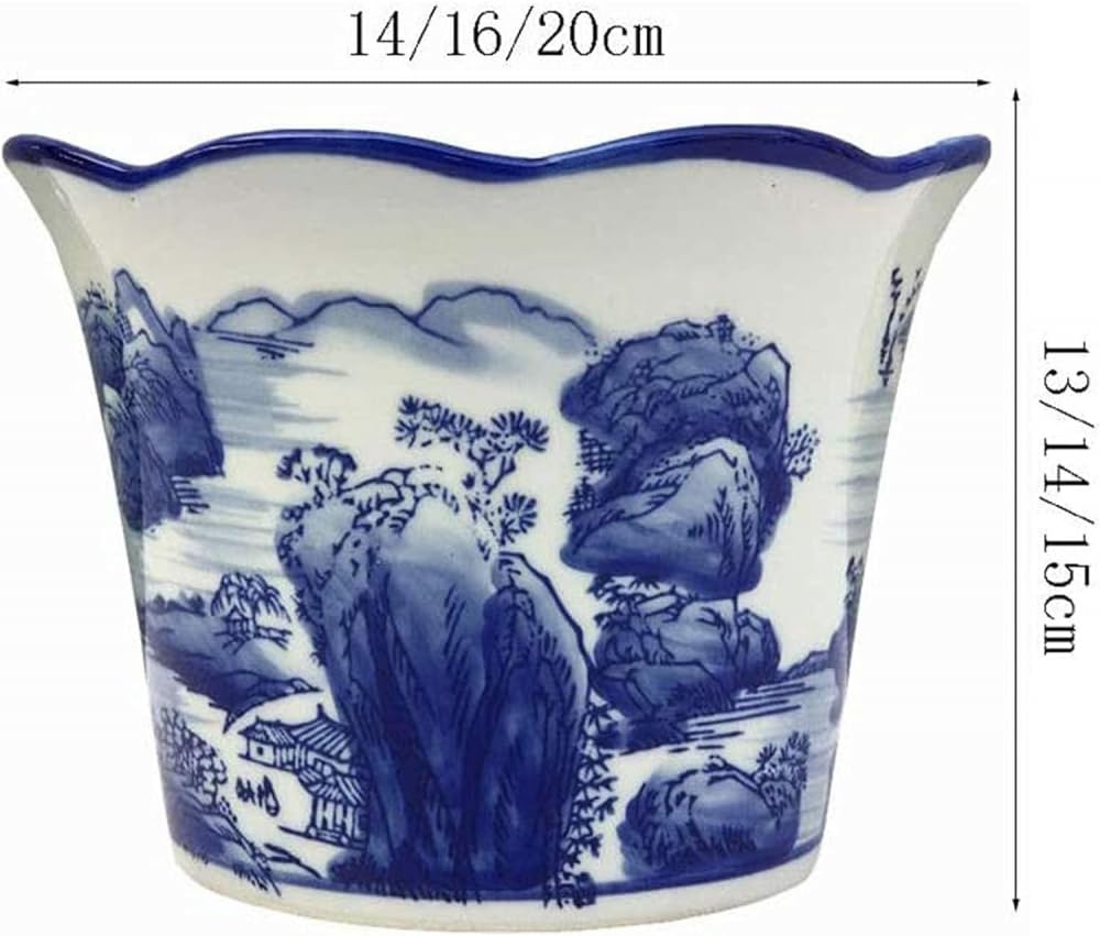 Doniczki ceramiczne, ręcznie malowane niebieskie i białe porcelanowe doniczki, antyczne zielone doniczki, doniczki do roślin ogrodowych, porcelanowe doniczki do wnętrz i,One Color-16cm