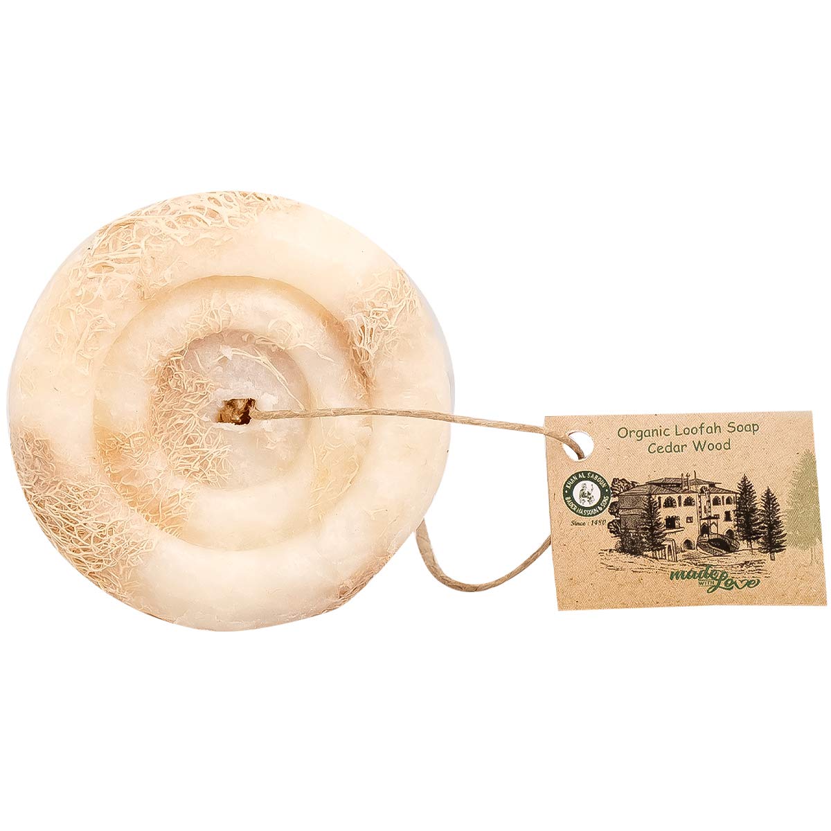 Khan Al SabounOrganic Herbal Cedar Loofah Soap, 50gr, Rejuvenates, Peels, and Cleans All Skin Types, Eliminate Dead Skin Cells For Smooth, Youthful and Glowing Skin.