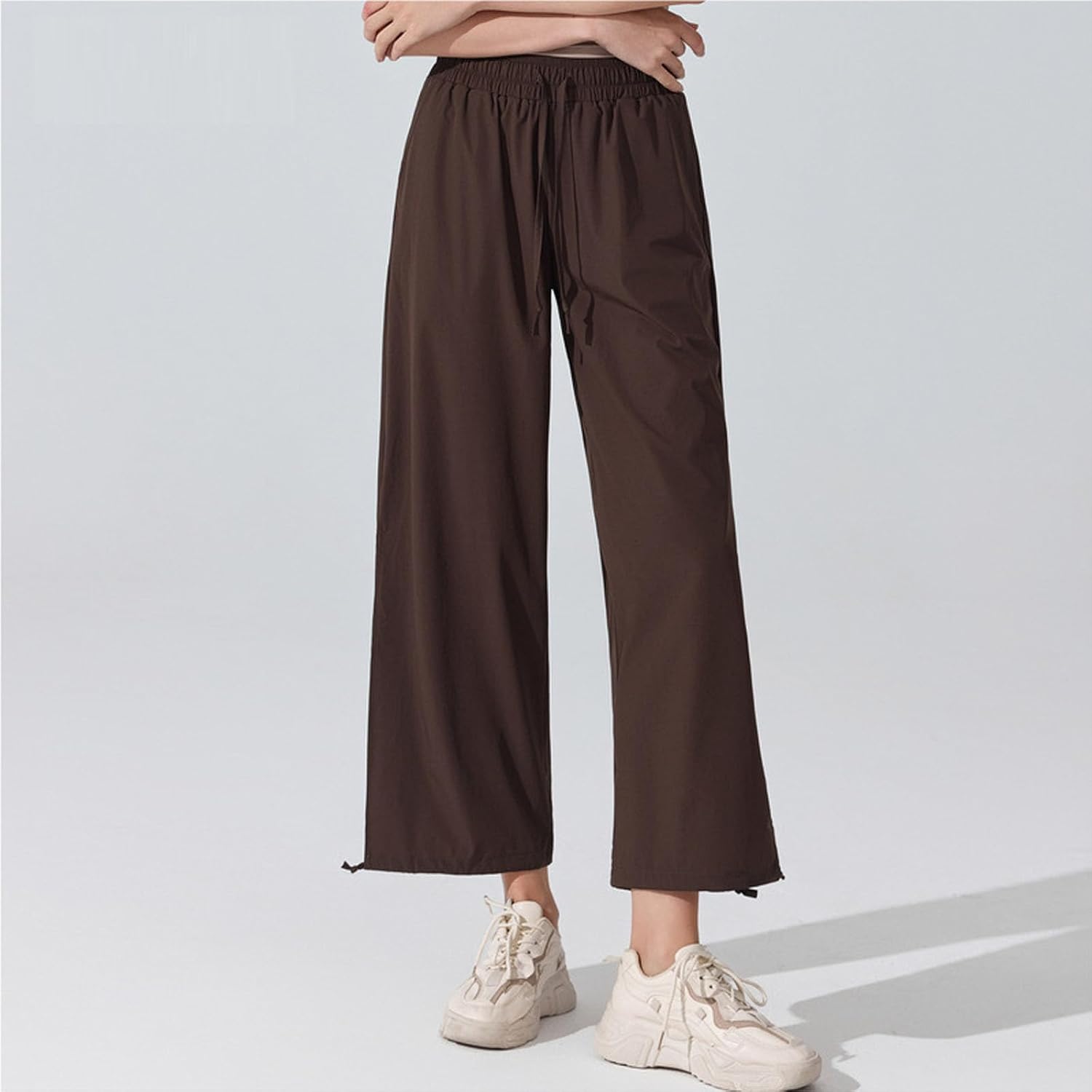 Womens Baggy Wide Leg Palazzo Pants Casual Loose Fashion Drawstring Elastic Waisted Lounge Trousers with Pockets