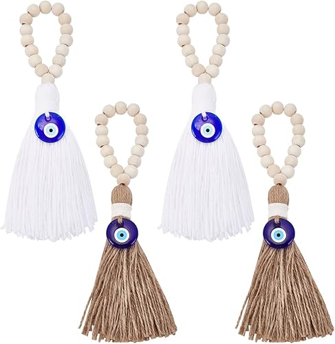 WEBEEDY 4 piezas de decoración azul para colgar contra el mal de ojo, 2 estilos, dije de buena suerte para espejo de coche, colgante de bendición de