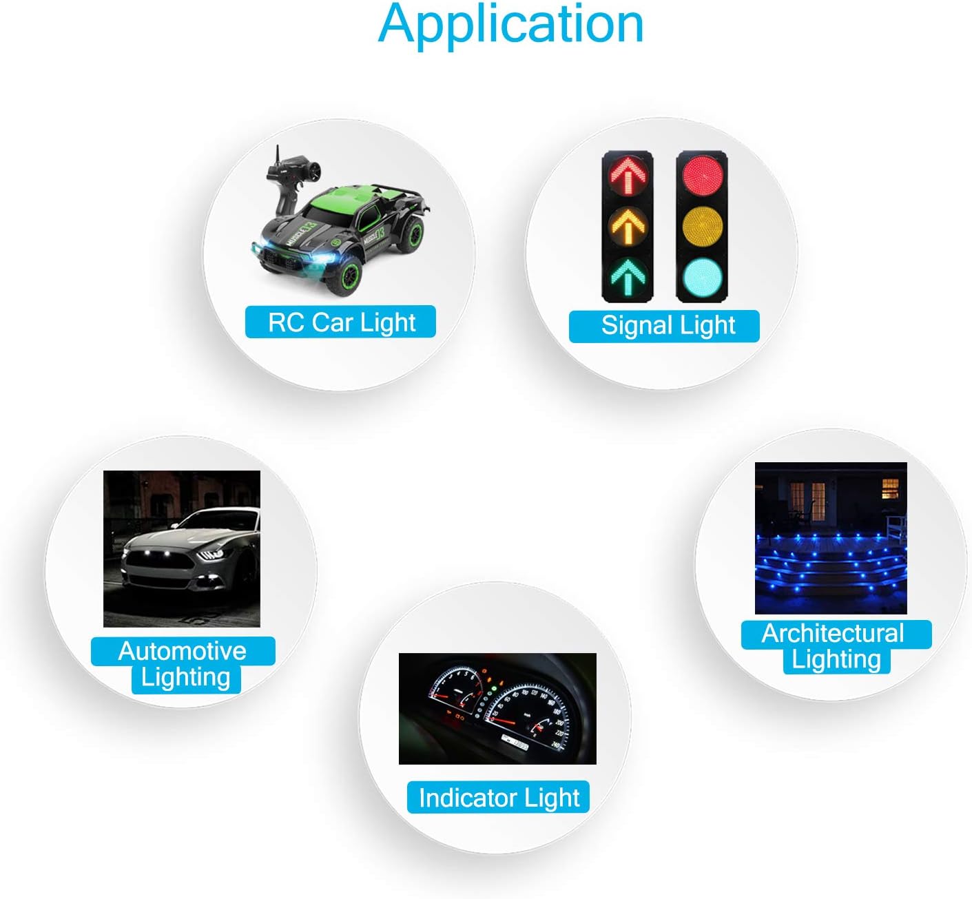 CHANZON [UL Wire] 120pcs (6 Colors x 20pcs) 12V 5mm LED Diode Lights 7.9 inch UL Wire Assorted Kit Pre Wired (Diffused Frosted Round Lens) White Red Green Blue Yellow Warm White Emitting Assortment - Image 5