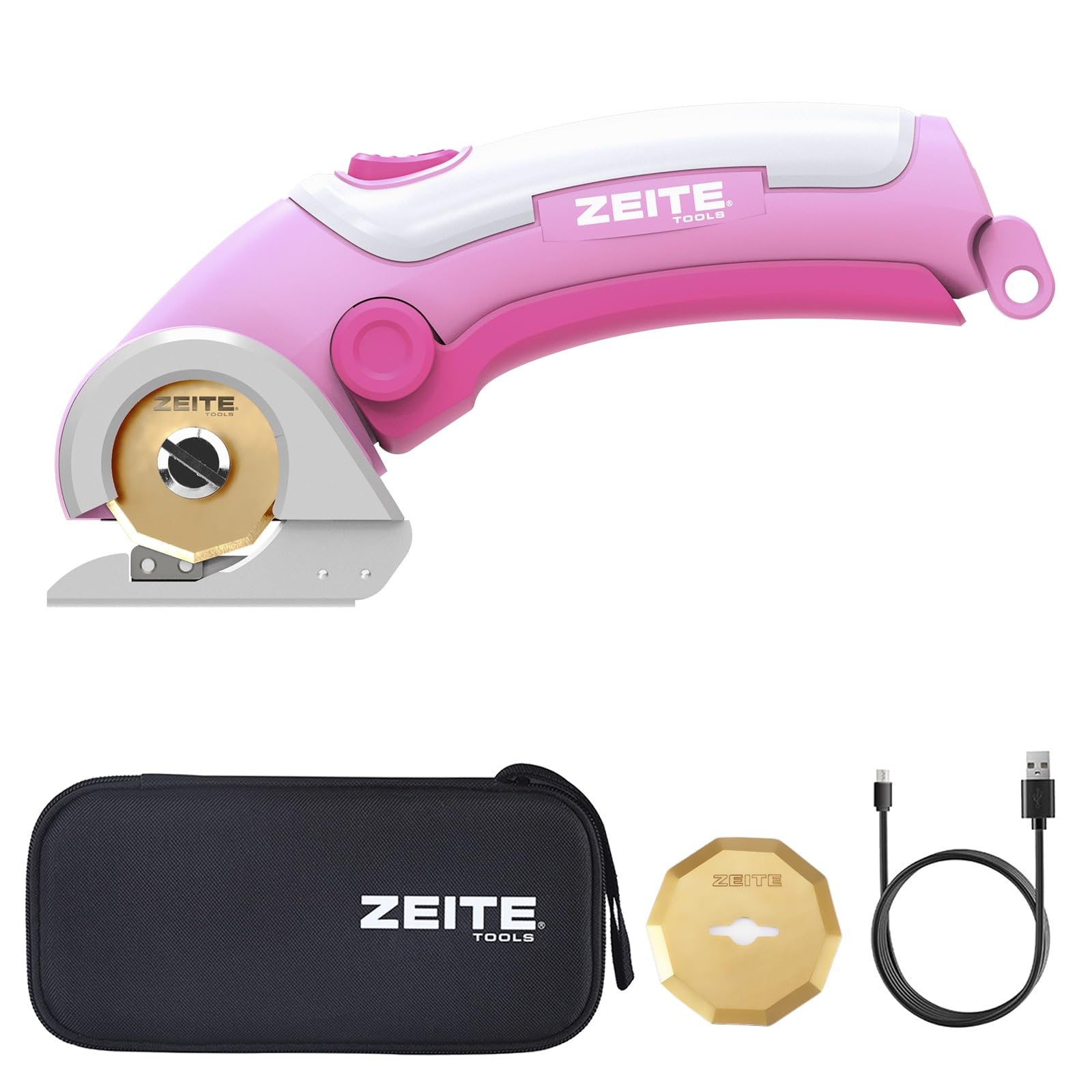 ZEITE Cordless Cardboard Box Cutter with Titanium Coated HSS Blades (Pink)