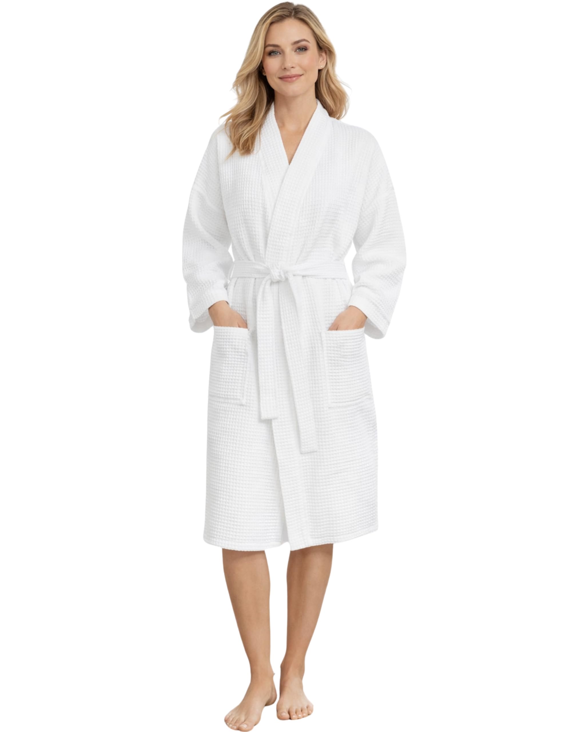 Morgenstern Women's White Waffle Bathrobe Summer Lightweight Cotton Size Xl