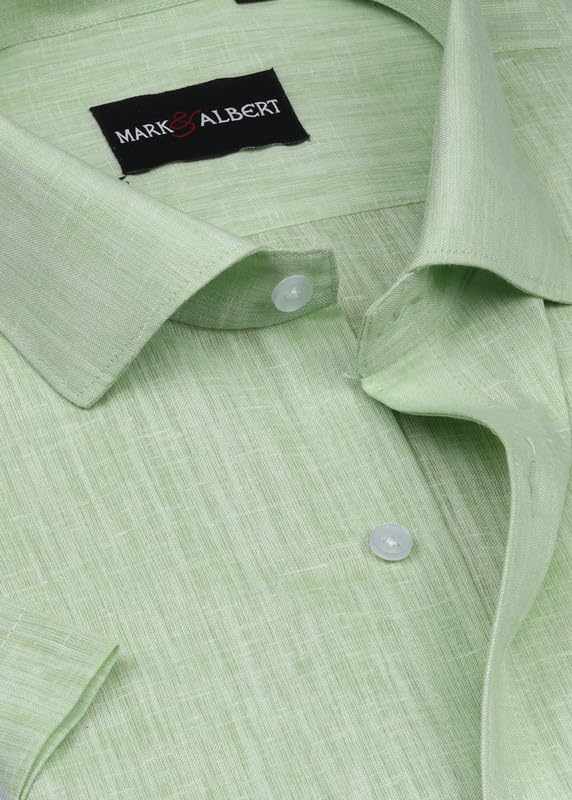 Image of MARK & ALBERT Men's Half Sleeve Pure Linen White Shirt