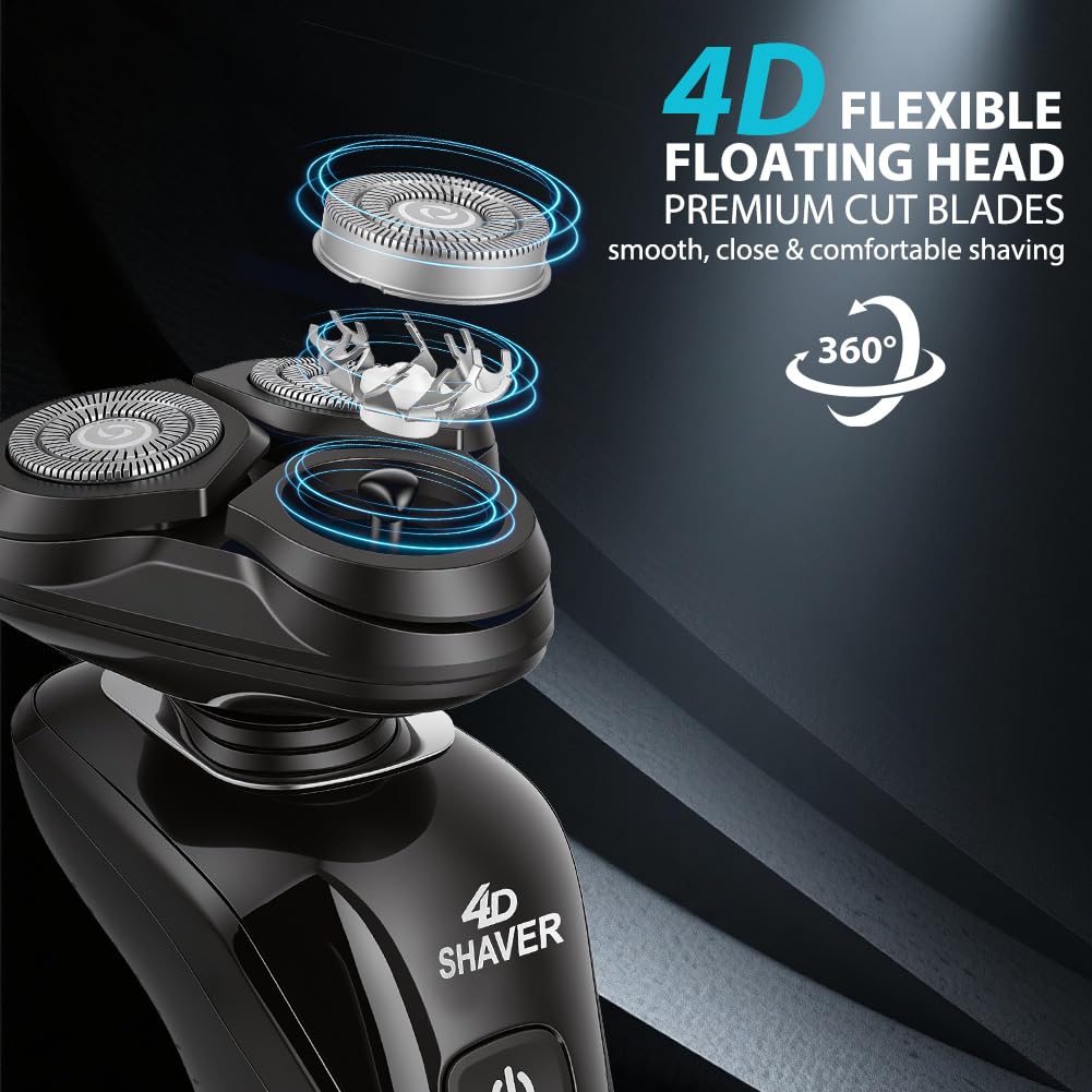 Aolso Afeitadora Eléctrica Hombre,3 in1 Afeitadora Eléctrica,Máquina de Afeitar Barba con Cortapatillas,Shave IPX6 Seco Húmedo Afeitadoras Hombre con Cabezal Flotante 4D para Padre,Novio,Marido o Hijo