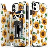 LETO iPhone 12 Case,iPhone 12 Pro Case,Flip Folio Leather Wallet Case Cover with Fashion Floral Designs for Girls Women,with Card Slots Kickstand for iPhone 12/12 Pro 6.1' Nice Sunflowers