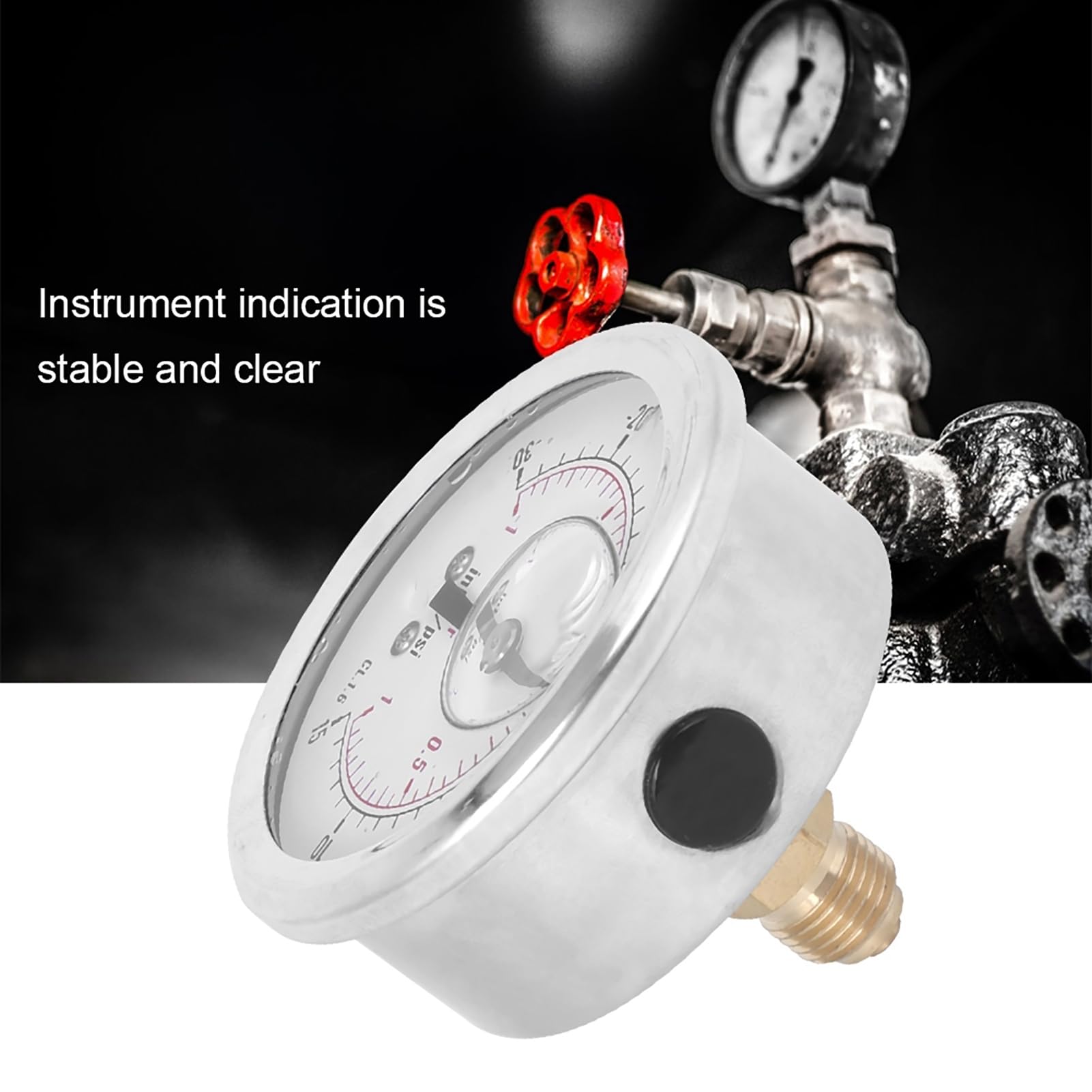 Manometer, 1 Bar Vakuum, Edelstahl mit Ölfüllung, genaue klare Messwerte, 1/4 BSP-Gewinde, für Industrie, Chemie, Bergbau