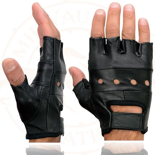 Miniatura 3 de Milwaukee Leather SH216 Guantes de cuero negro sin dedos para hombre con palma acolchada