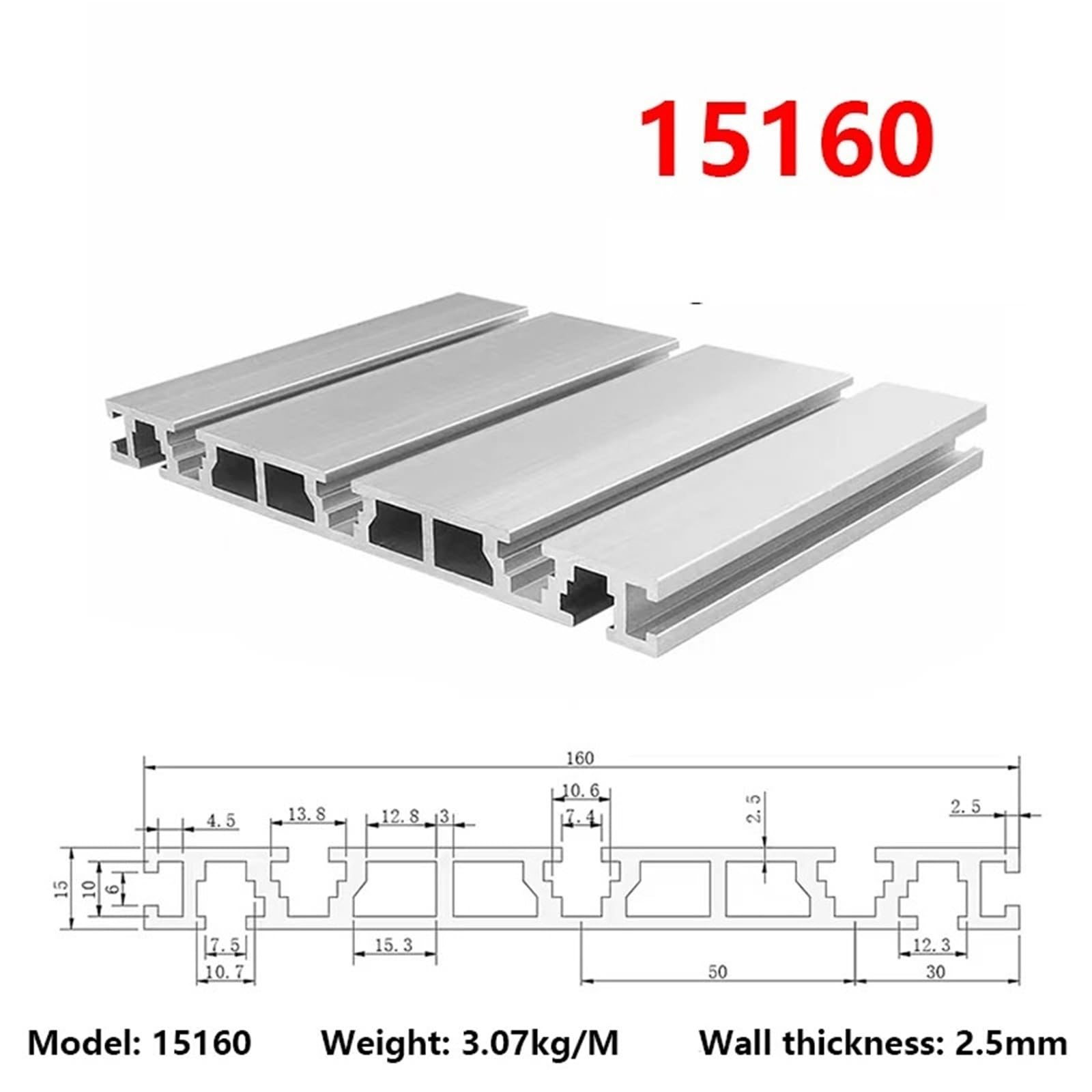 GTPBAO Profilo in alluminio industriale 15120 Telaio estruso lineare anodizzato argento 15x150mm Rack ferroviario for rack di materiali Telaio fai da te Binario estruso(750mm 29.53")