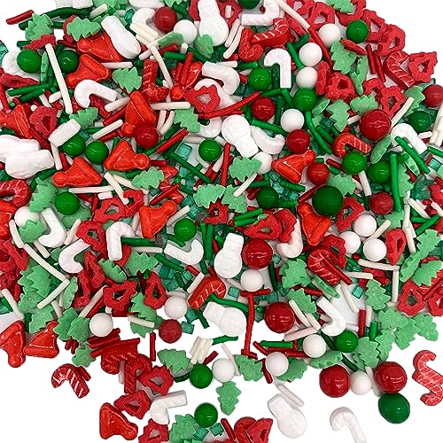 Image of Edible Christmas Sprinkles for Cookie Decorating Christmas Tree Snowman Red and Green Pearl Sprinkles Holiday Christmas Themed Cake Cupcakes Toppers Decoratings
