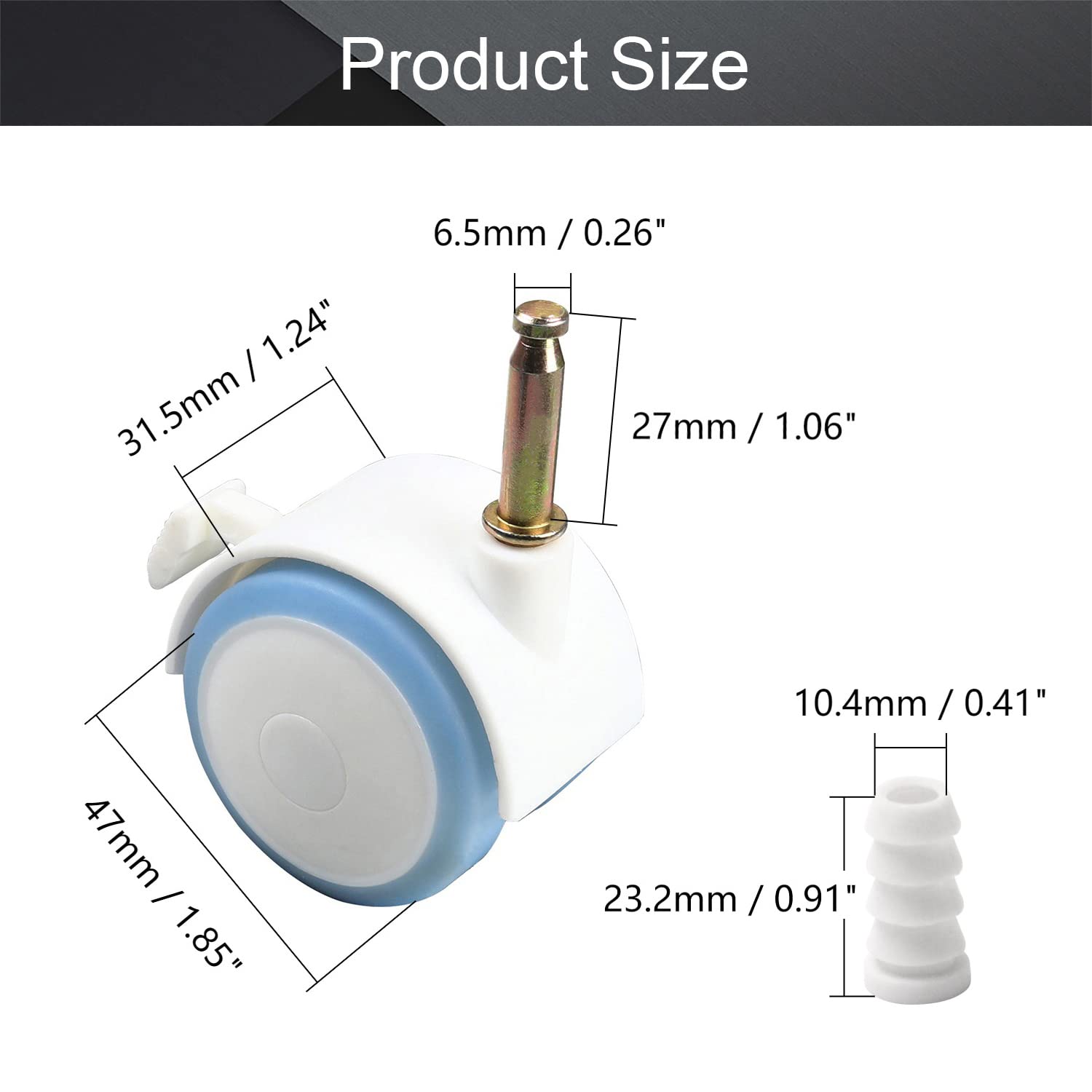 MroMax - Rueda de freno giratoria para cunas (4 unidades, 6,5 mm), color azul y blanco