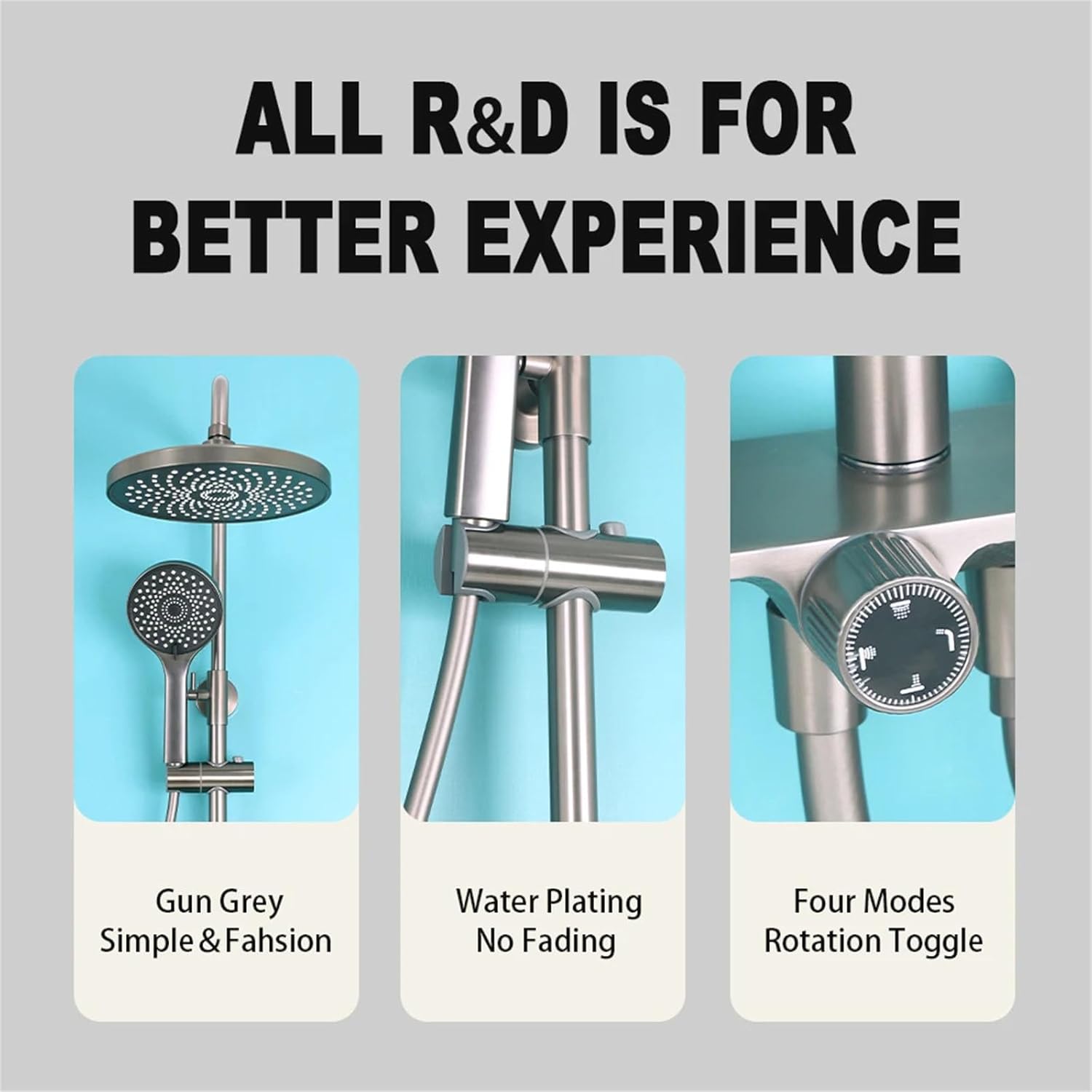 Shower System, Gray Bathroom Shower Faucet Set Complete 4 Functions Shower Fixtures Wall Mounted Shower Kit with Rain Shower Head, 3 Modes Handheld Shower Head, Tub Spout, Bidet Sprayer