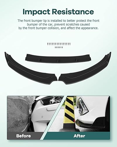 Miniatura 4 de SCITOO Alerón de labio delantero de plástico compatible con Hyundai Elantra 2017-2018, negro mate, para parachoques delantero